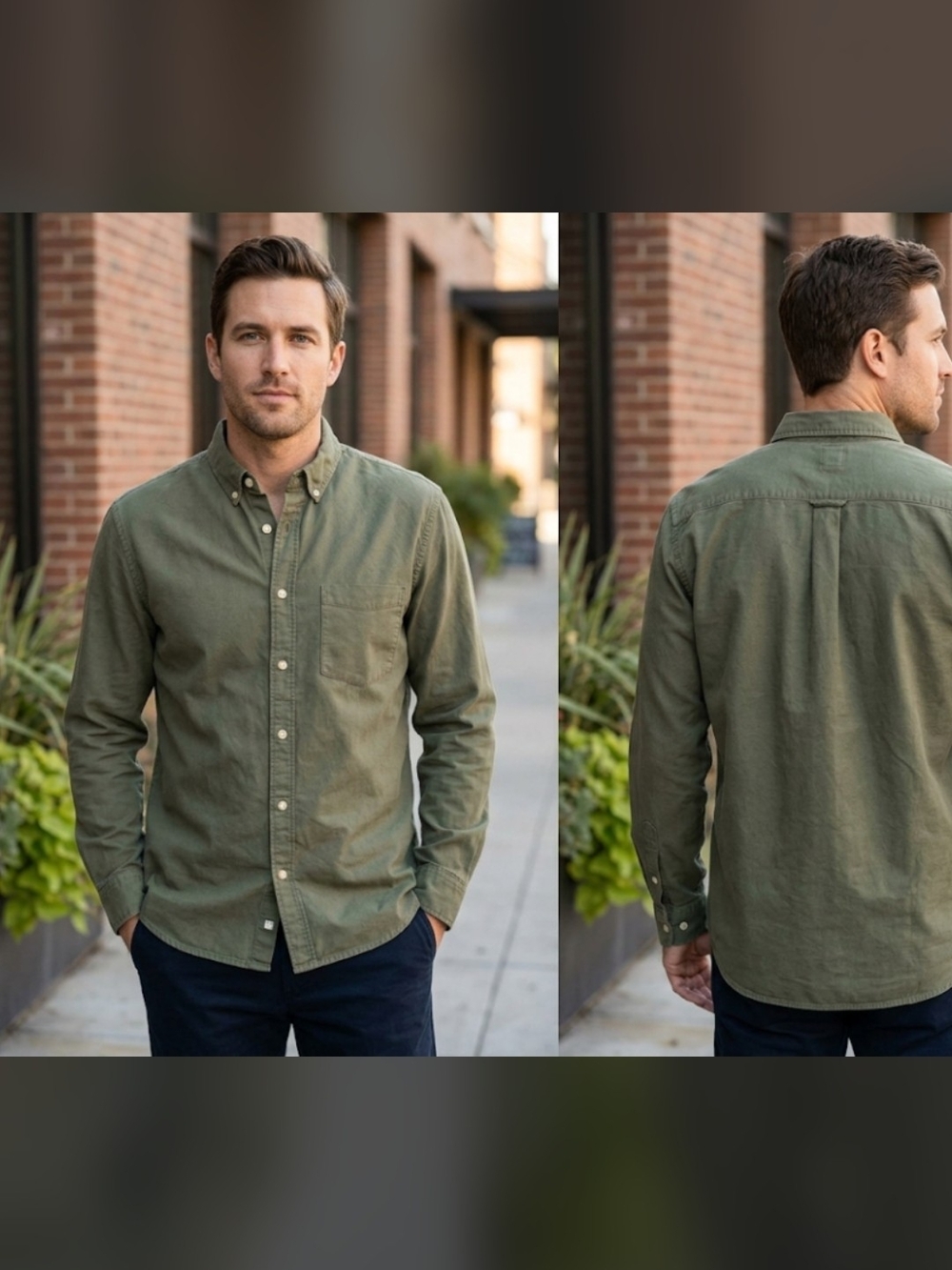 H&M L.O.G.G. Men's Olive Green Casual Button-Down Shirt Long Sleeve Large